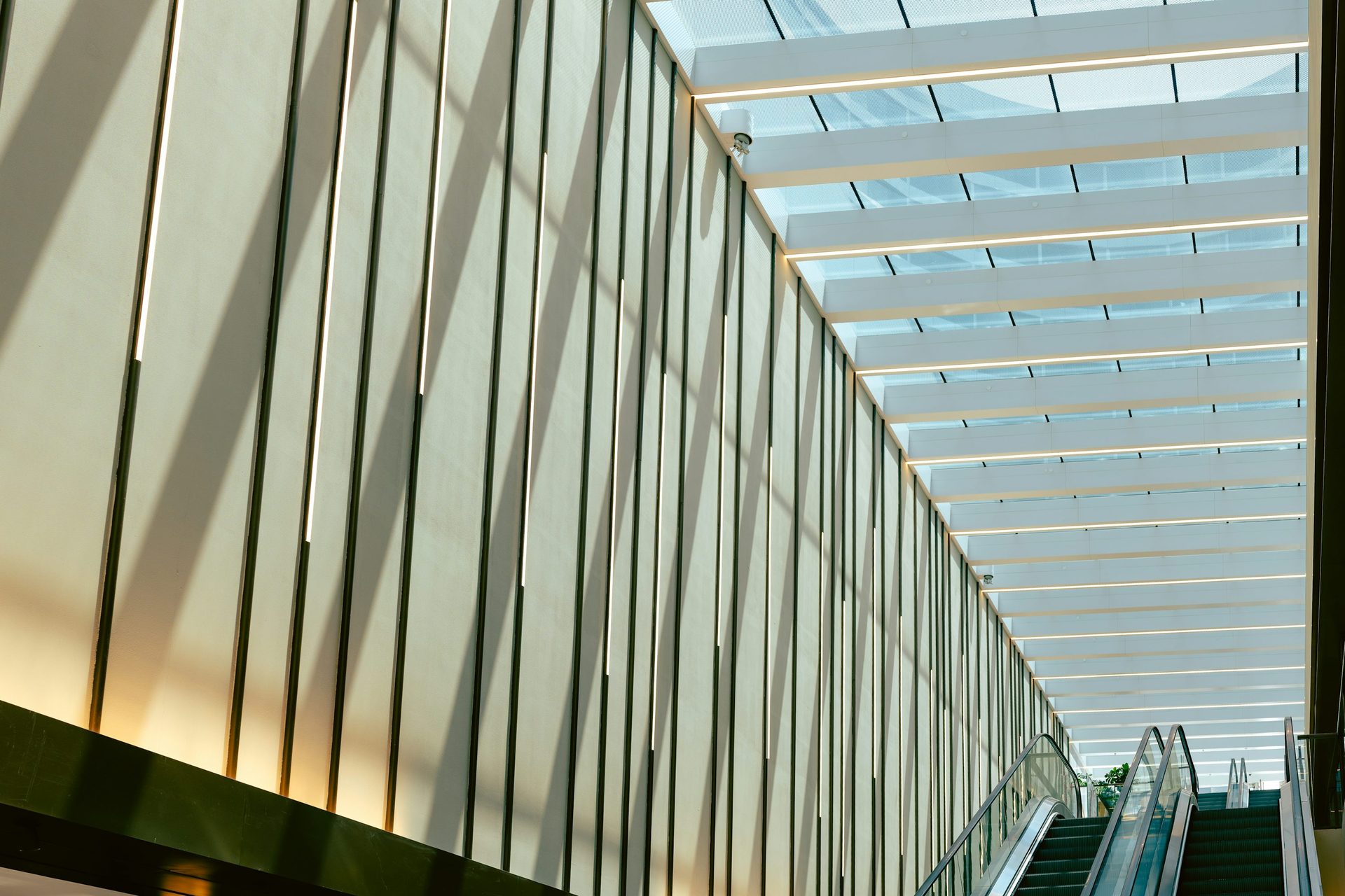 Modern architectural interior with glass ceiling